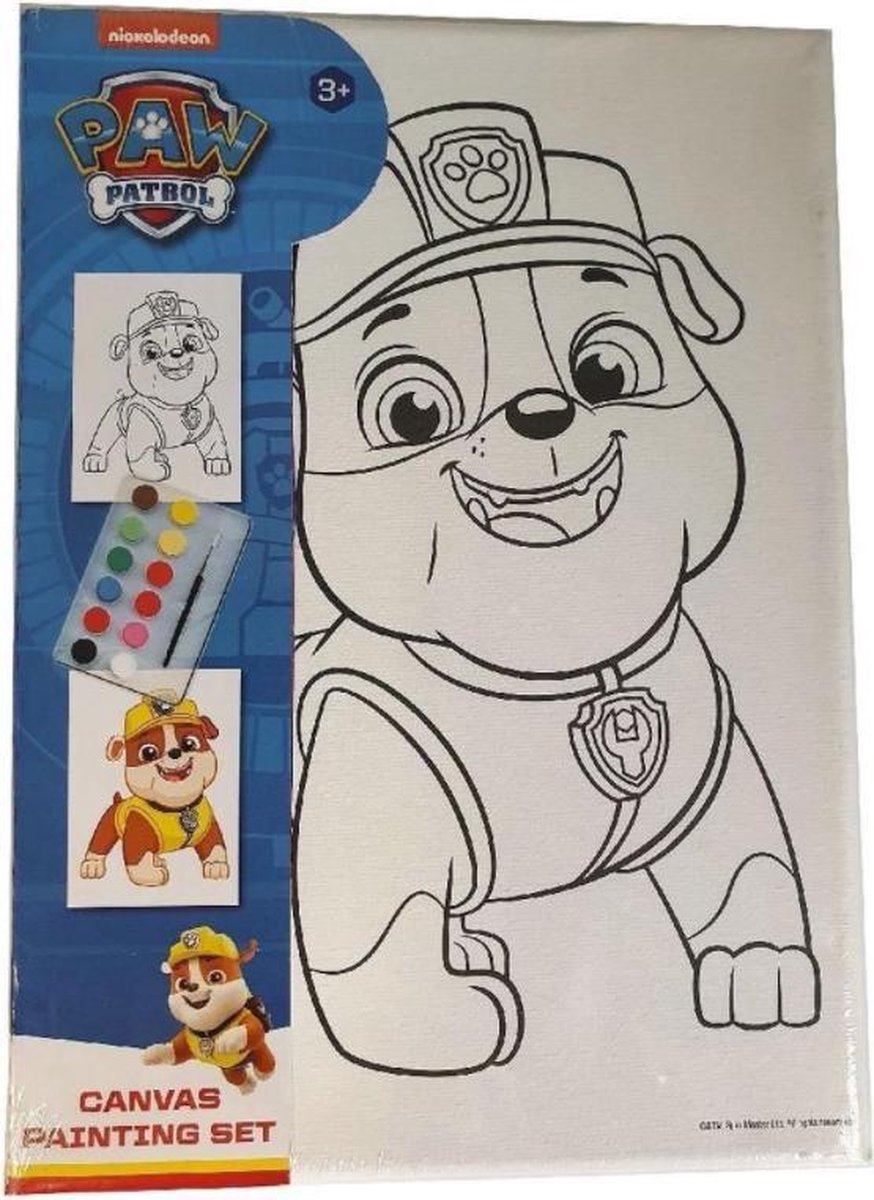 PAW Patrol Schilderset Rubble | Kleuren met verf | Verfset | Painting set | 12 kleuren | PAW Patrol speelgoed Tekenen | Kleuren | Stiften | Verven | Knutsel | Knutselen | Knutselen meisjes | Tekenset voor kinderen | Maak je eigen canvas